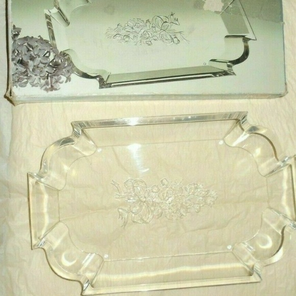 Vintage Floral & Ribbon Etched Lucite Vanity Tray